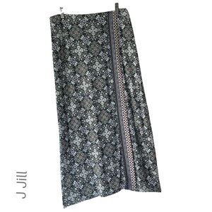 J JILL | NWOT PULL-ON SKY KALEIDOSCOPE MIDI SKIRT ELASTIC WAIST BLUE & GREEN XS